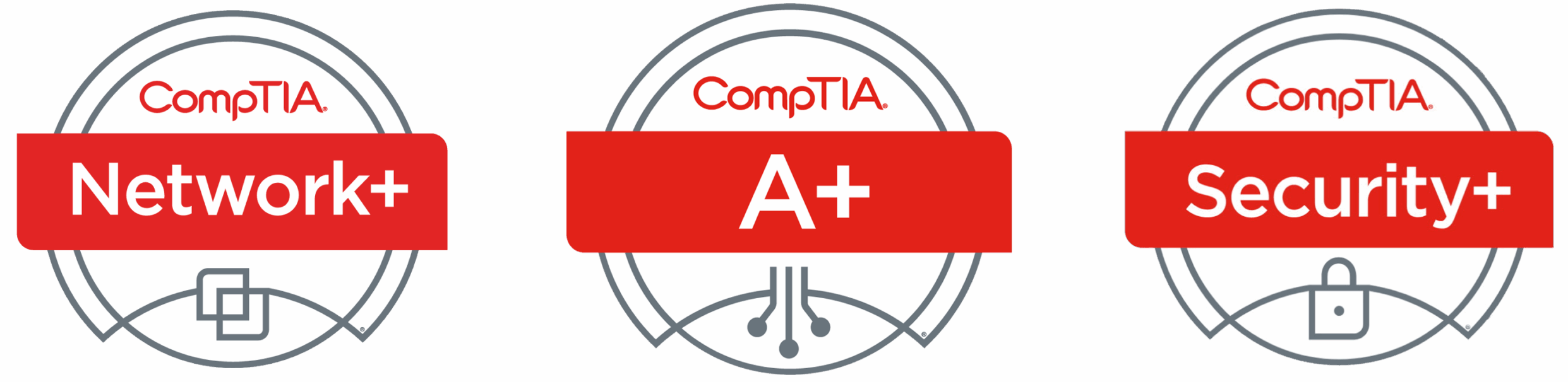 CompTIA Network+, A+, and Security+ logos