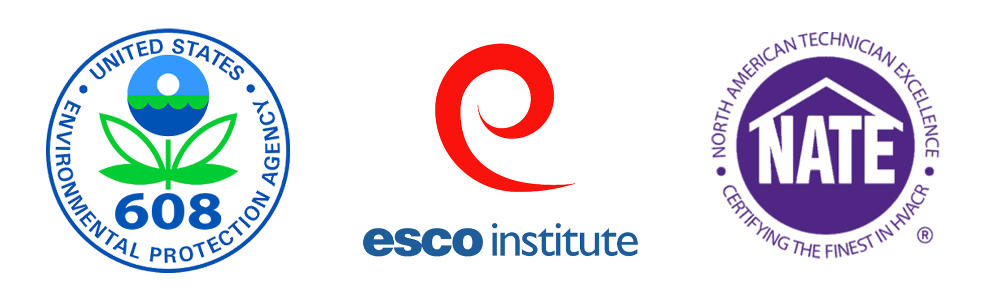 608 EPA, ECO Institute and North American Technician Excellence (NATE) logos