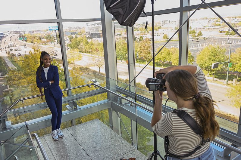 Student Jamani Stephen smiles for her professional head shot Photo: John Leyba