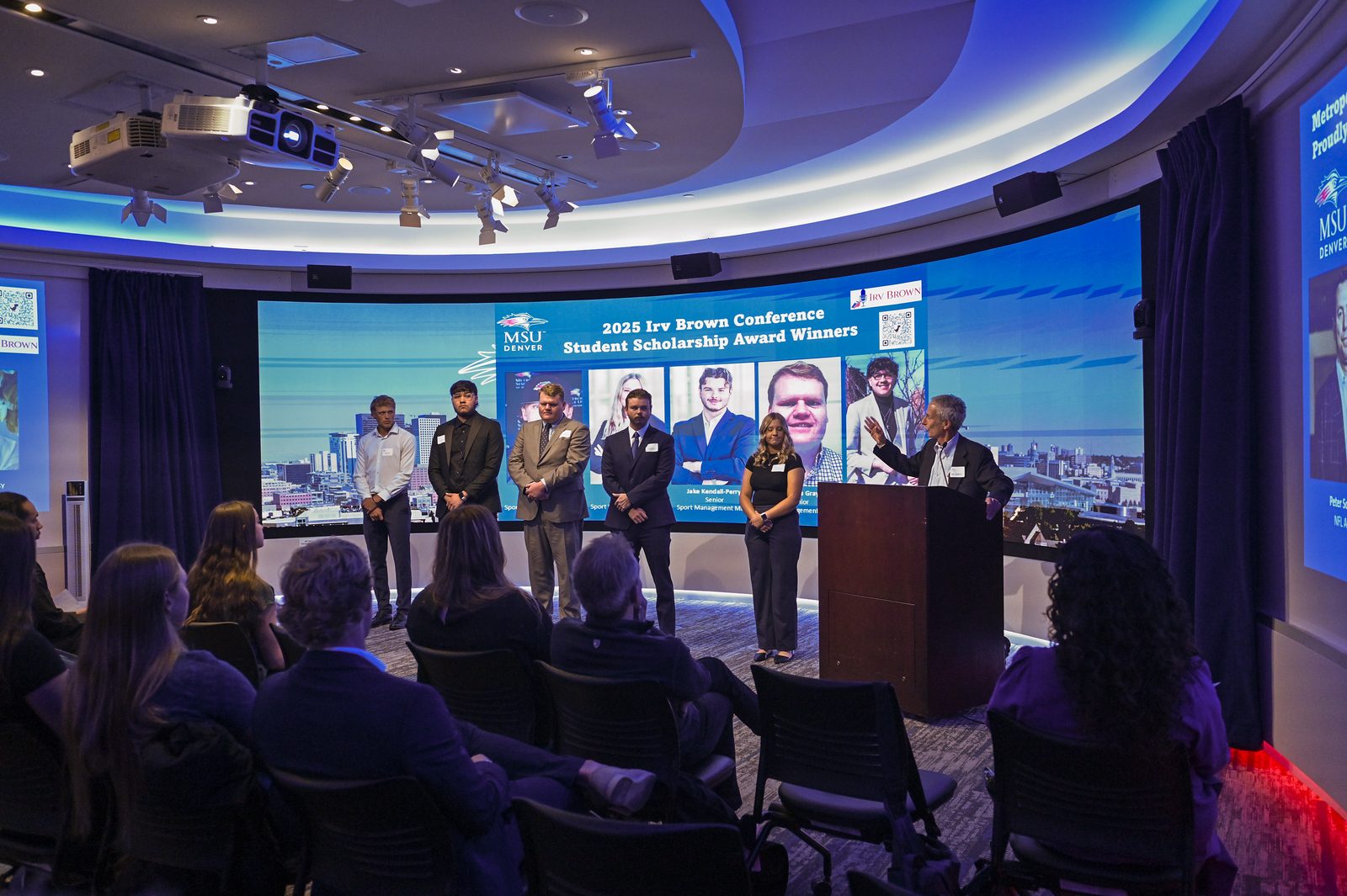 Irv Brown Scholars '25-'26, Carter Swan, Arturo Burciaga, Jr., Thomas Gray, Jake Kendall-Perry, Cassie Drury. Photo: John Leyba