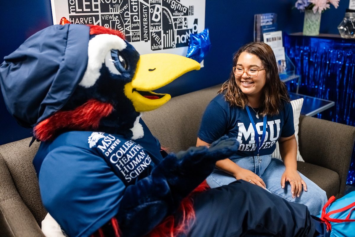 Nurse Rowdy (left) and Ana Cruz discuss advising in the CHHS Dean's Office. Photo: Alyson McClaran