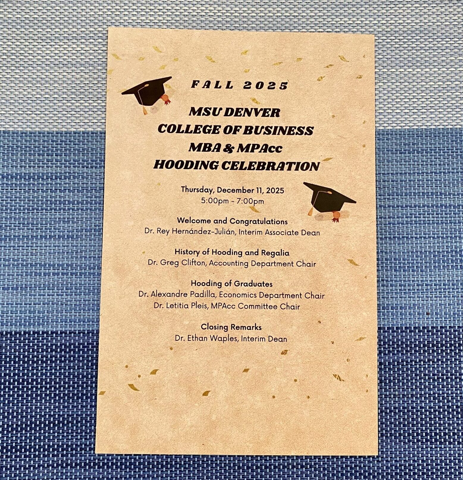 Fall '25 MBA & MPAcc Hooding Celebration program (front)