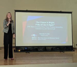 Jo Erven speaking on stage at Fall '25 RAA Center event