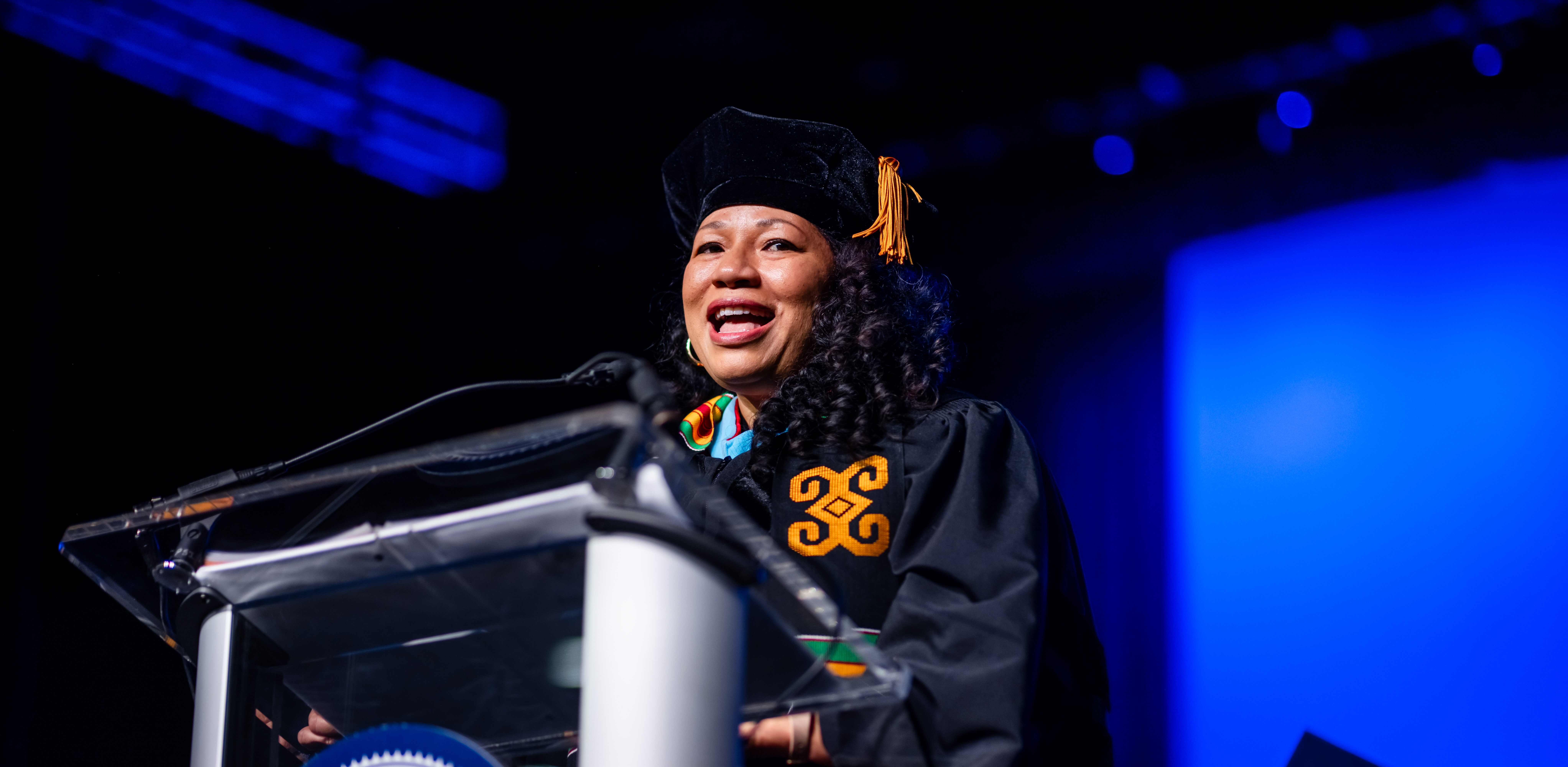 Janet Damon speaking at Fall 2025 Commencement