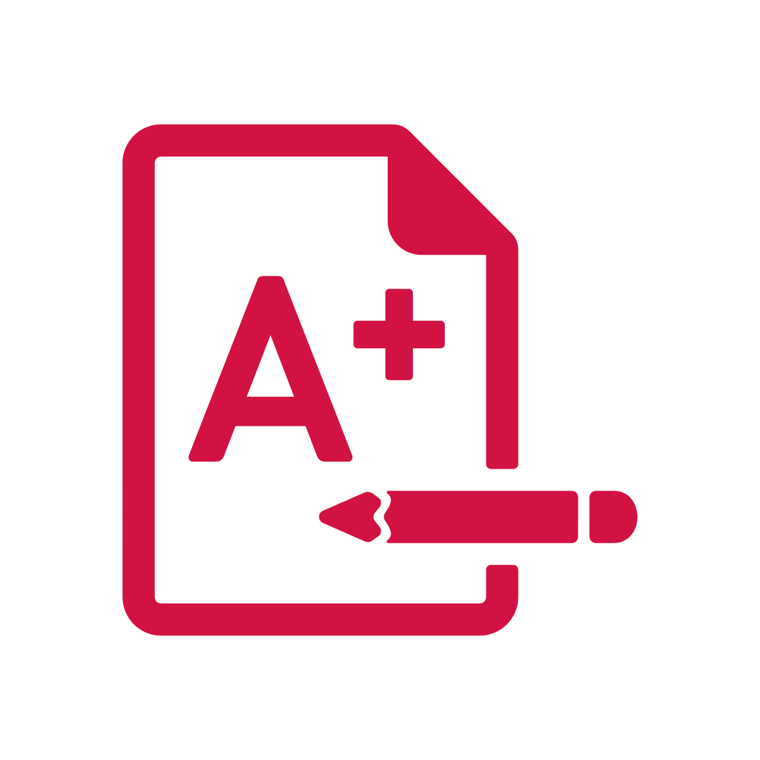 Icon of a paper with an A+ grade on it.