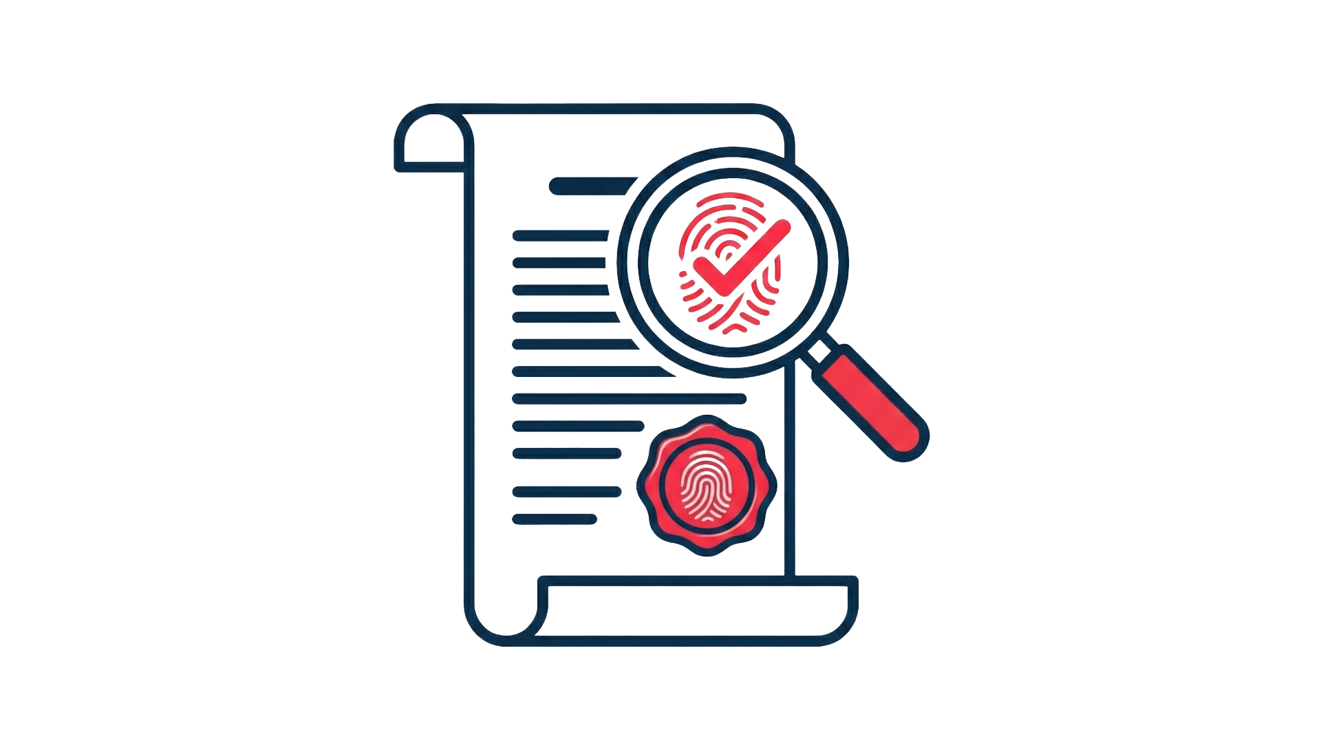 Illustration of a document with a magnifying glass highlighting a fingerprint, representing authentic assessment and verification of student work.