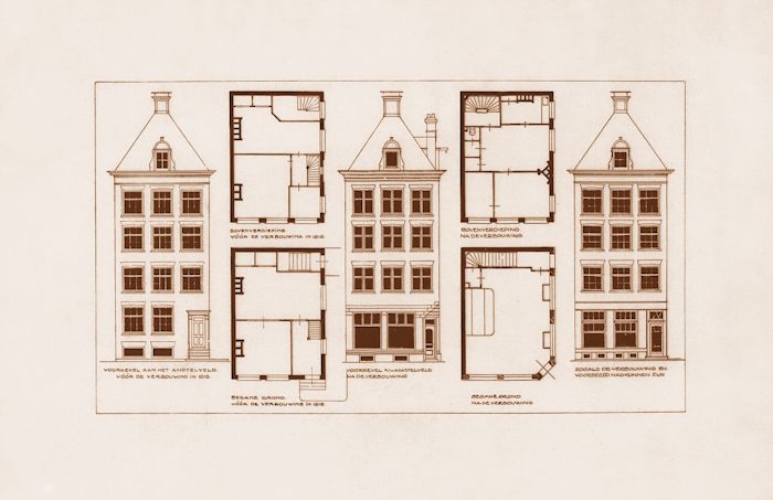 An older blueprint and floorplan for a row house