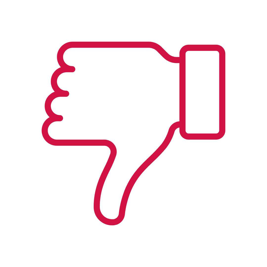 Thumbs down icon representing restricted use or not allowed.