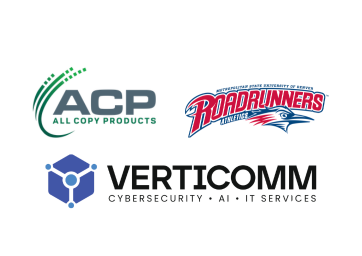 Group of logos that include All Copy, Verticomm and Roadrunner Athletics