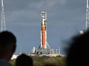 NASA'S Artemis II moon rocket stands at launch pad 39B at the Kennedy Space Center on Jan. 25 in Cape Canaveral, Florida.