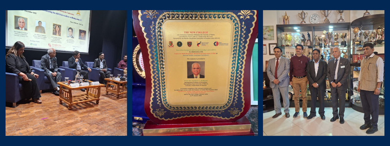 A collage of photos from an Economics professor presenting at a conference