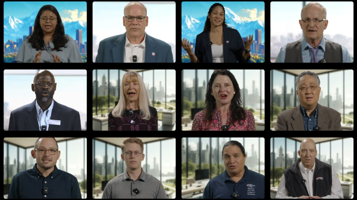 12 individual squares of different speakers talking