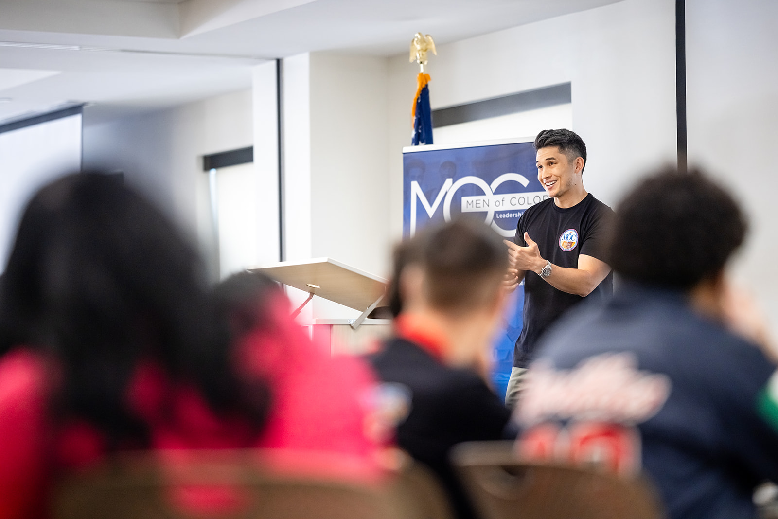 Presenter speaking on a stage