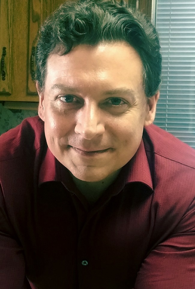 Man in red shirt