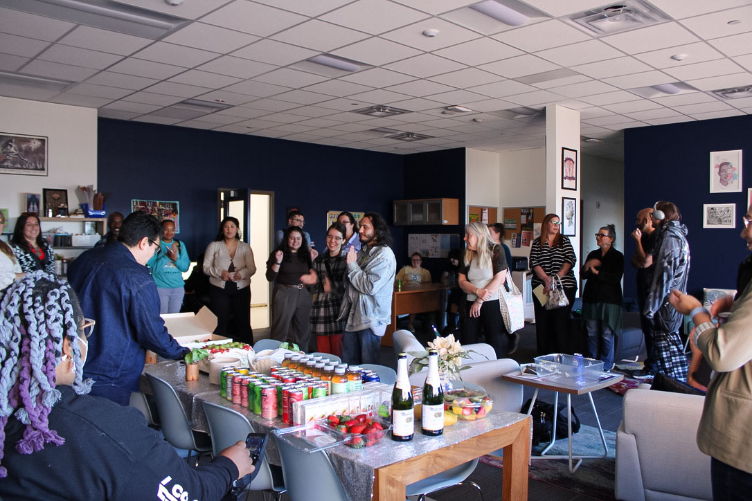 Students, Community members, and Staff gathered in the GITA space for GITA's 40th birthday