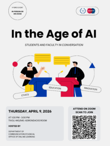 In the Age of AI flyer for even on April 9, 2026 1 - 3pm in Tivoli 440/540