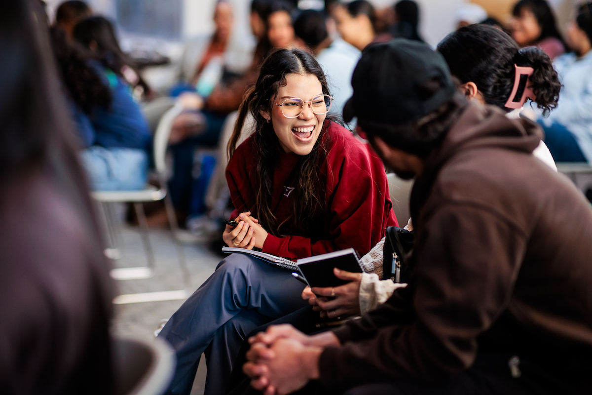 Students laughing and talking