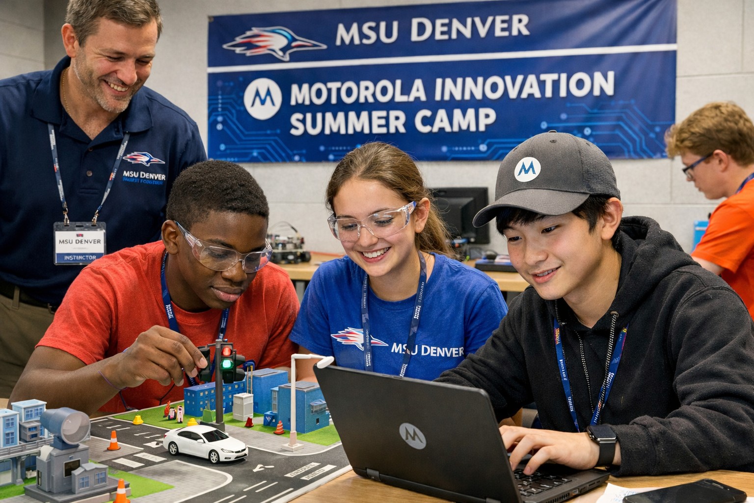 Small group of middle school students working together