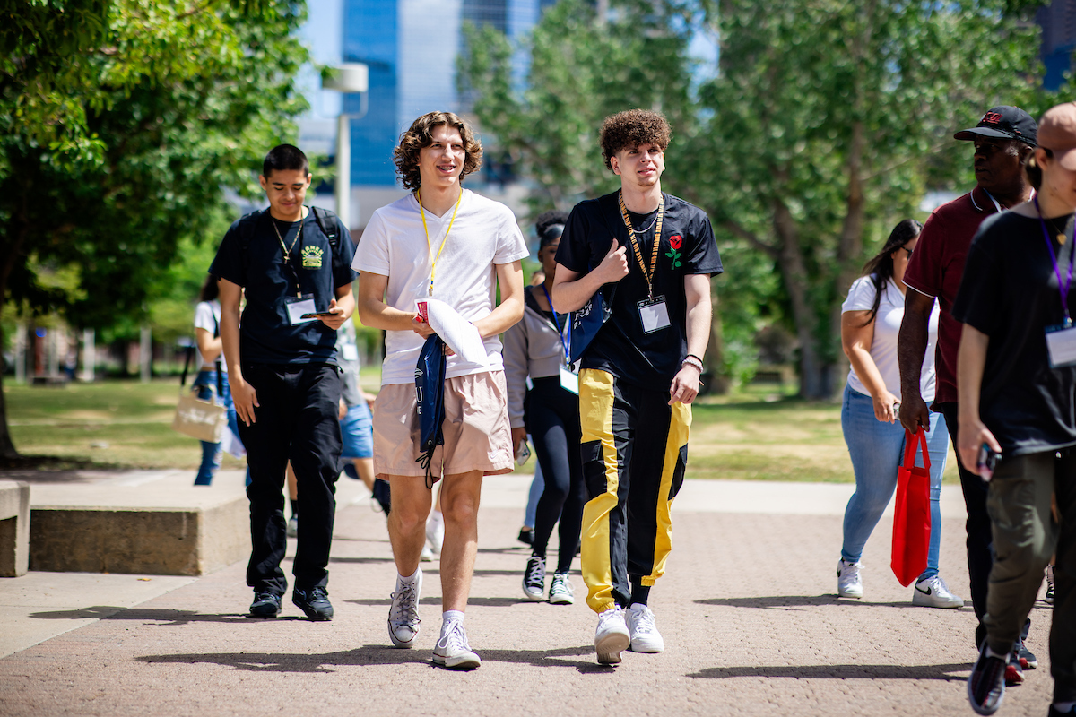 Students walking together on a summer day