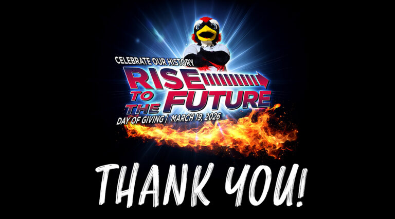 Day of Giving Rise to the Future Thank You graphic with Rowdy in the background