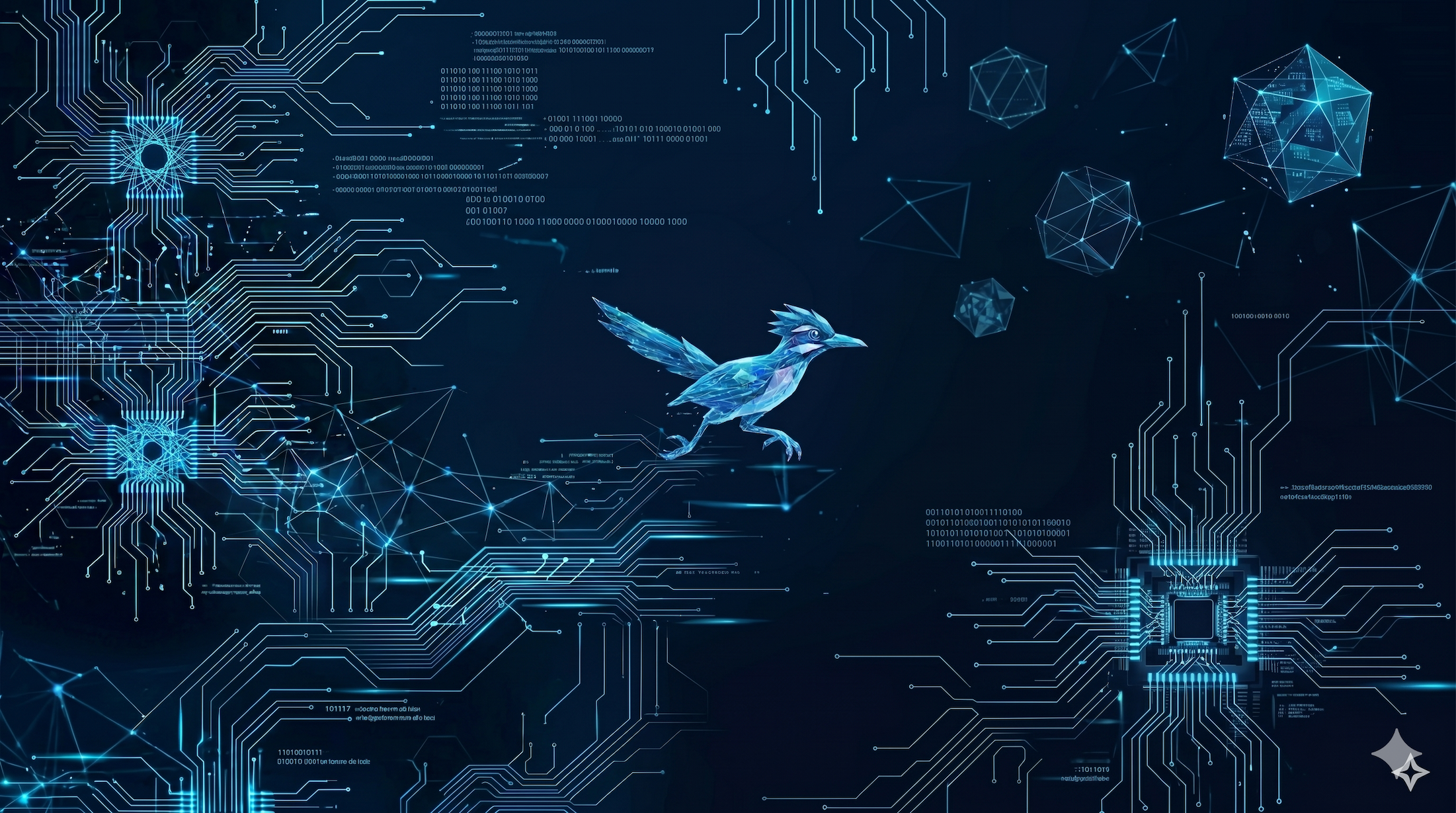 Background featuring a roadrunner against a computerized background