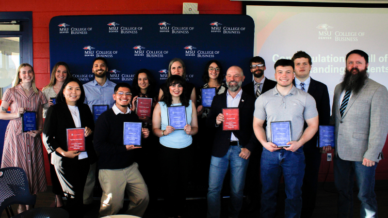 a group of students at the College of Business Outstanding Student Awards Ceremony