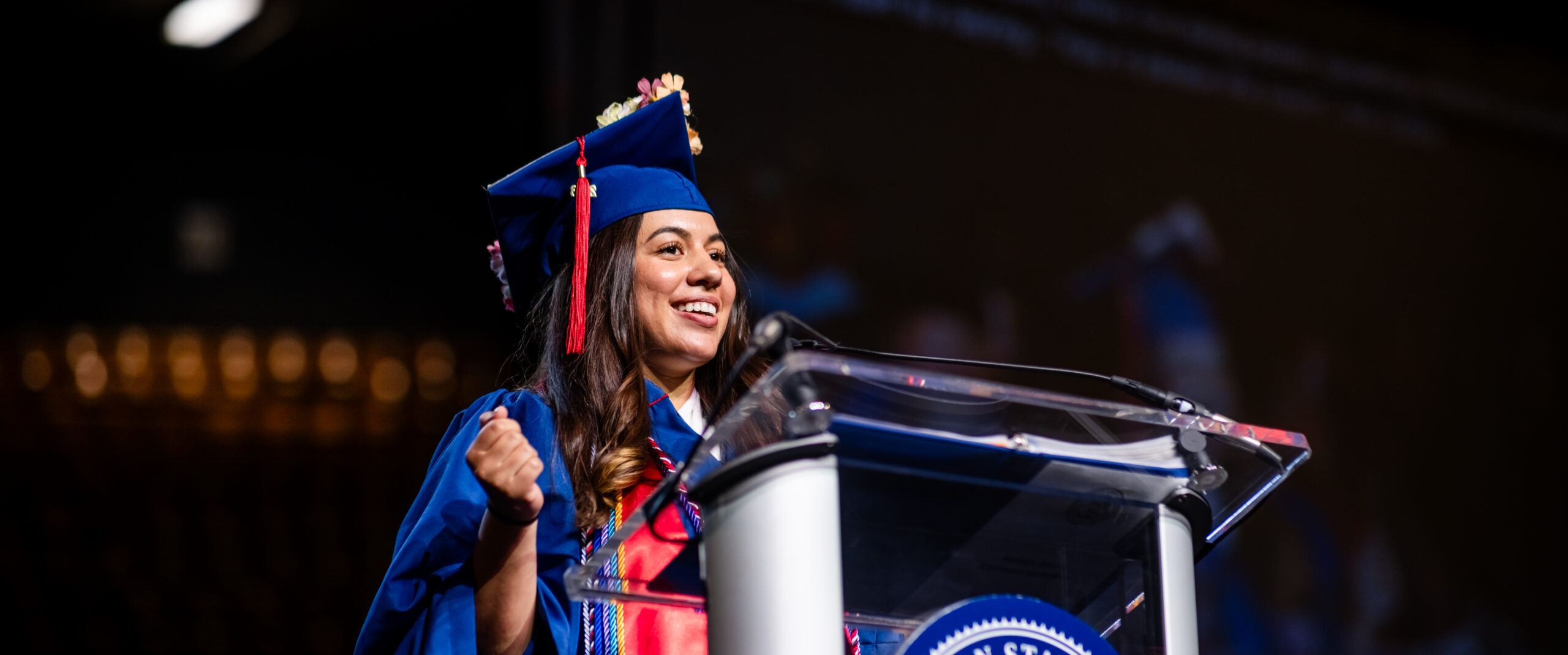 Ashley Torrez, President's Award Recipient, speaking at Commencement