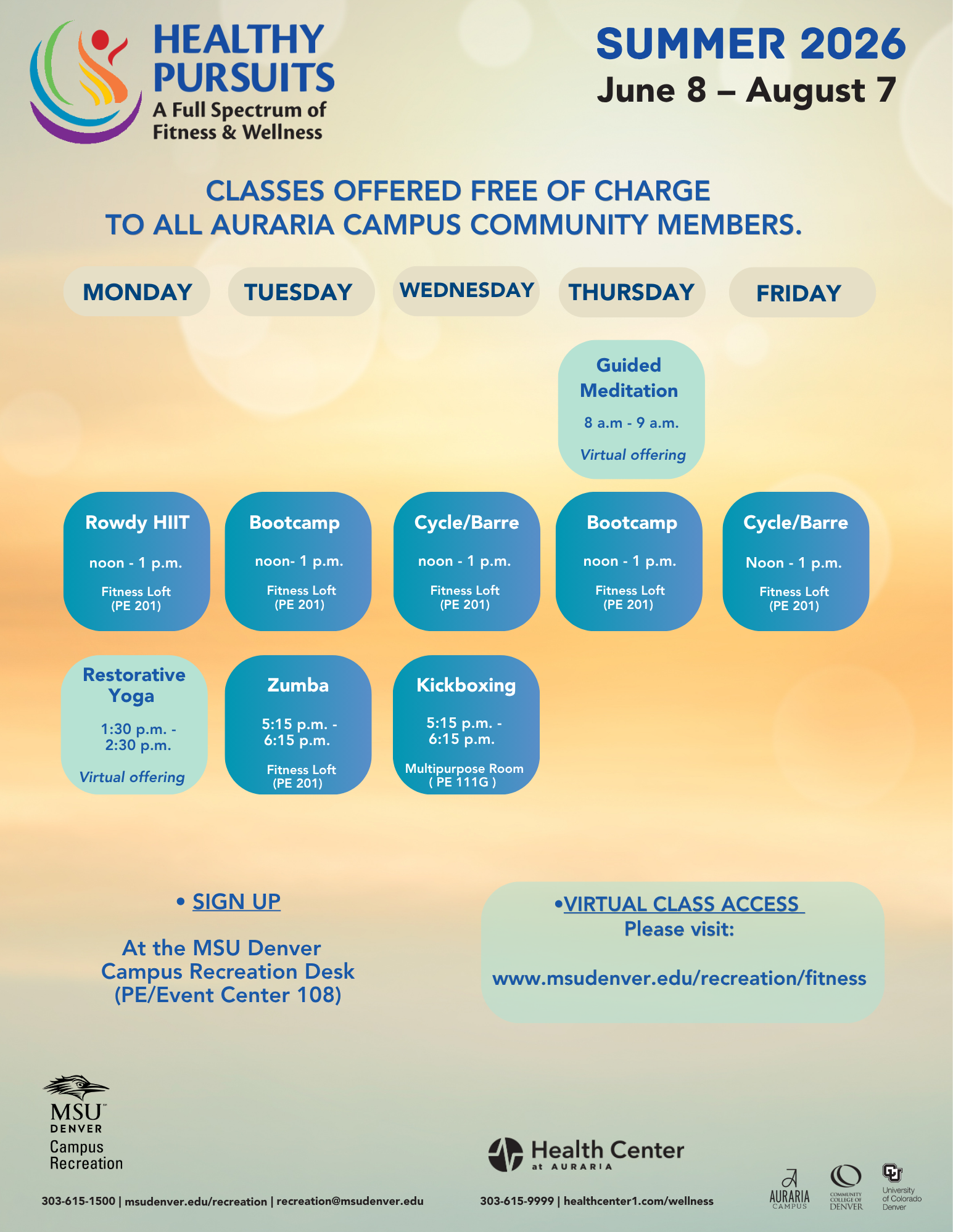 Healthy Pursuits Summer 2026 Class flyer