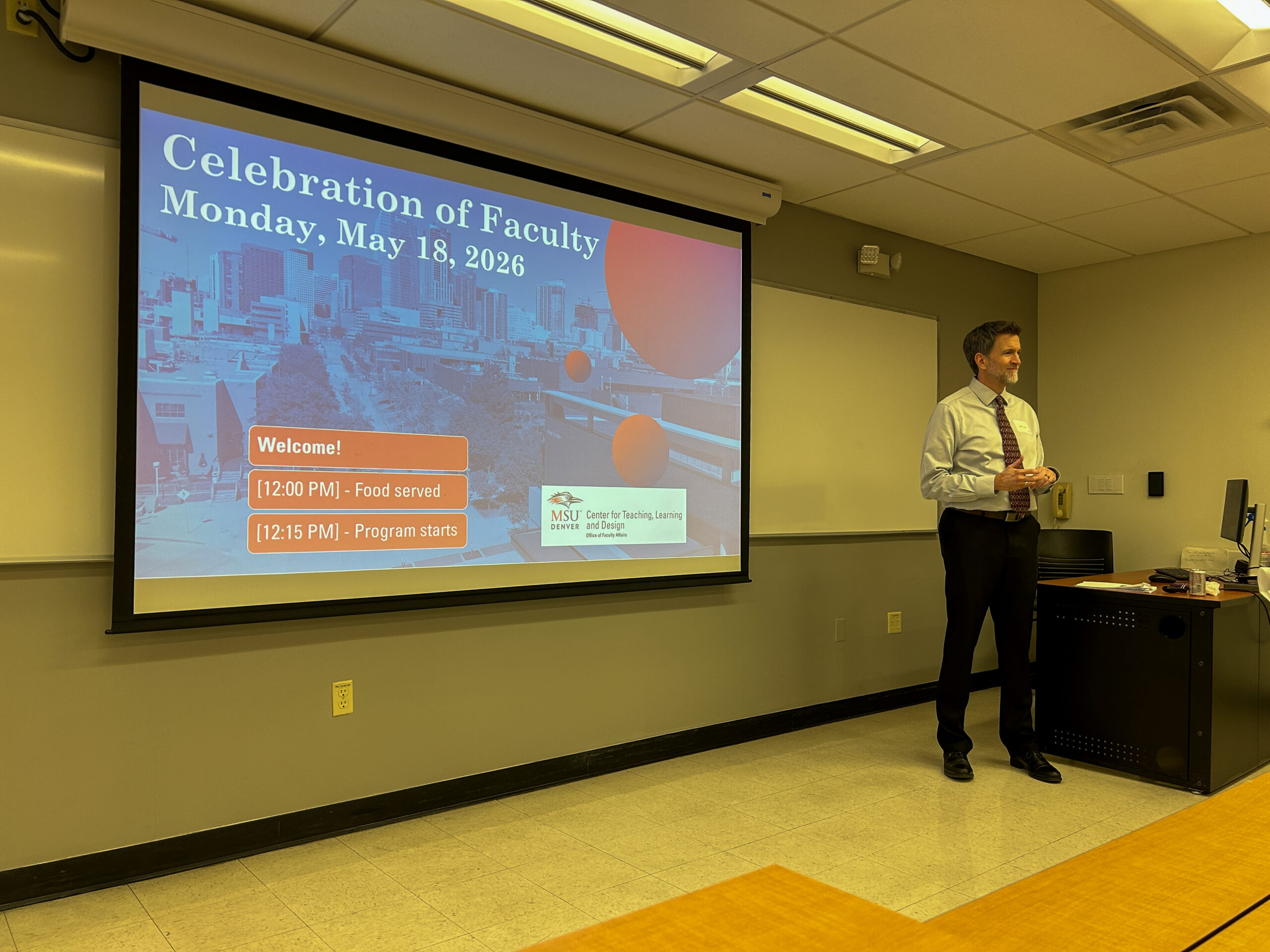 Professor Jeff Loats leads the Celebration of Faculty recognition ceremony