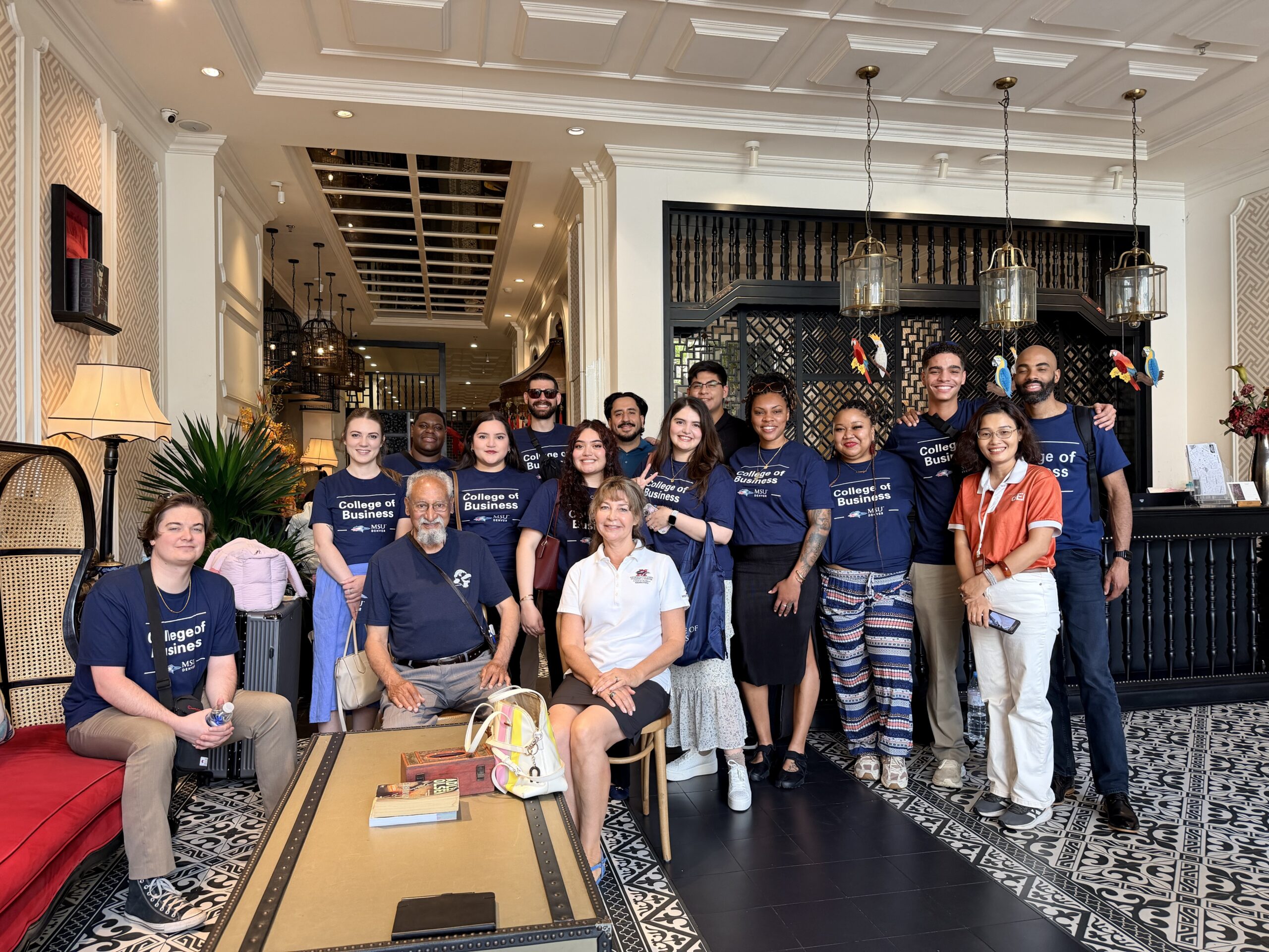 Group picture of the Global Business Study Abroad group in the Vietnam hotel.