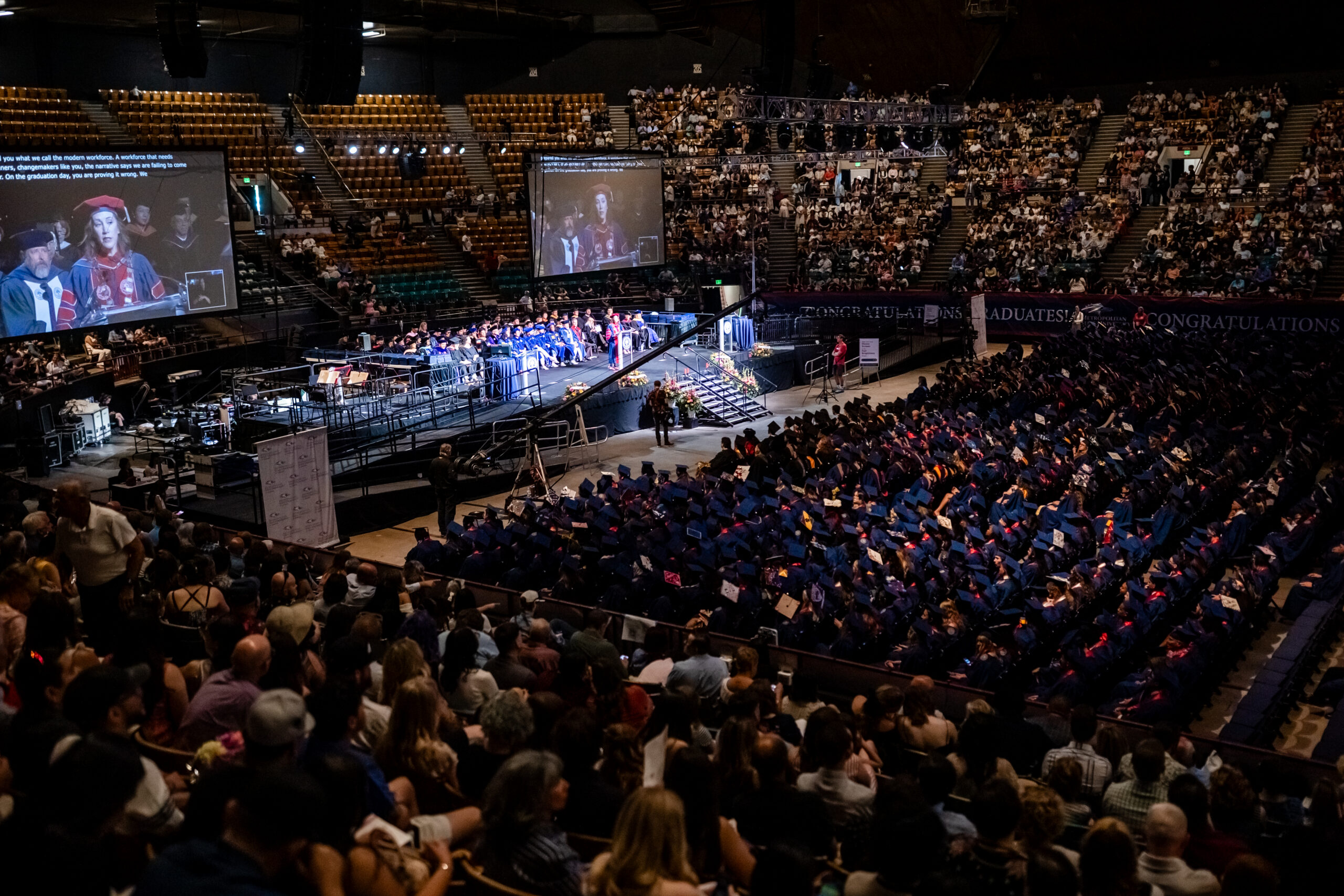 MSU Denver graduates gather for the university’s morning commencement ceremony on May 15, 2026. Photo by Alyson McClaran
