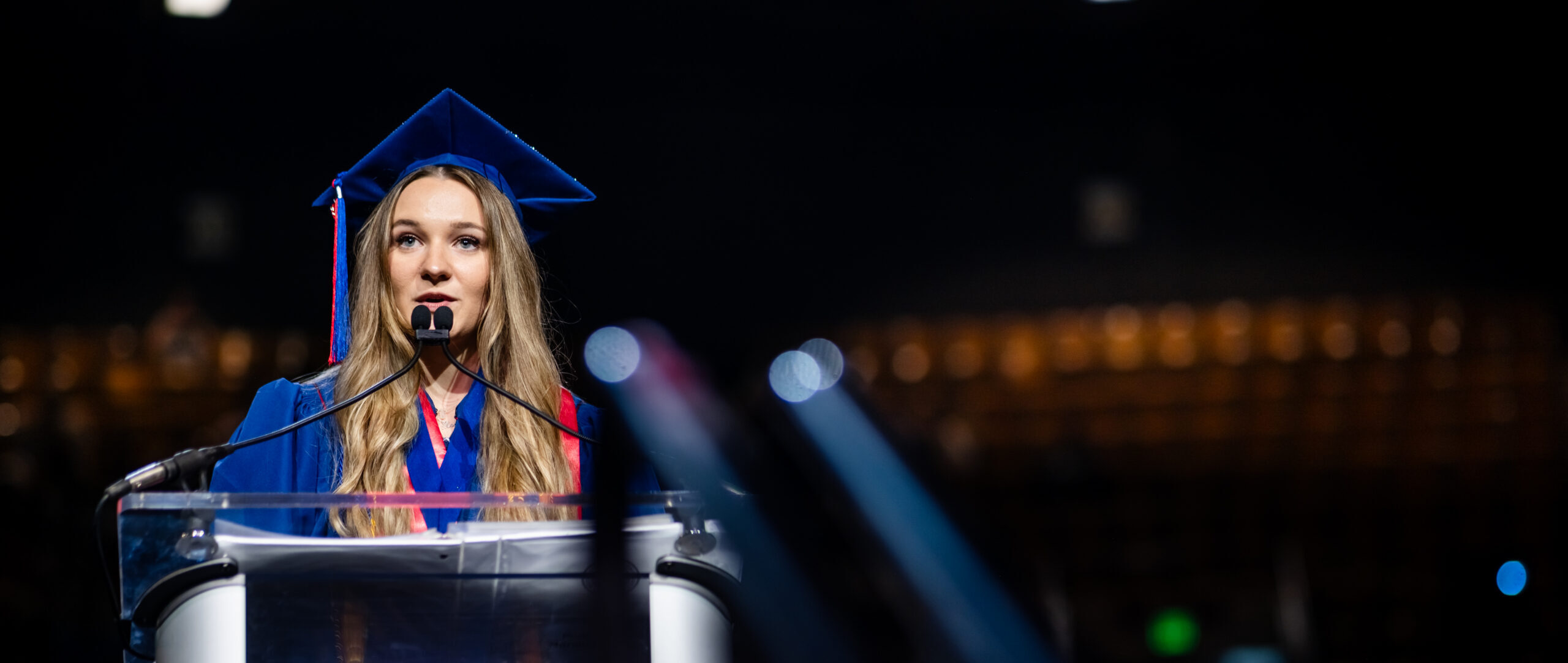 Madison Larsen, Provost's Award Recipient, speaking at Commencement