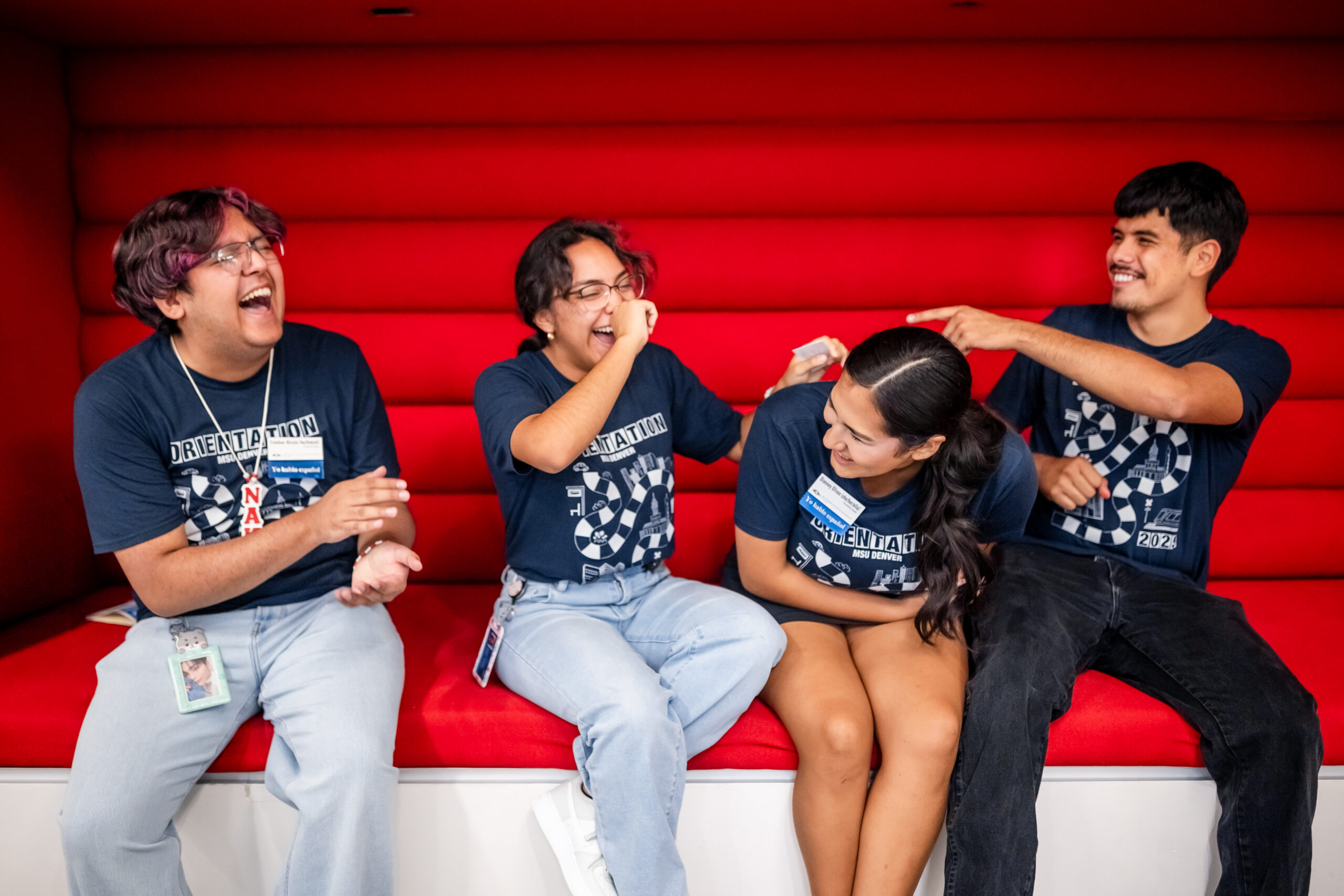 Orientation leaders enjoying a laugh together