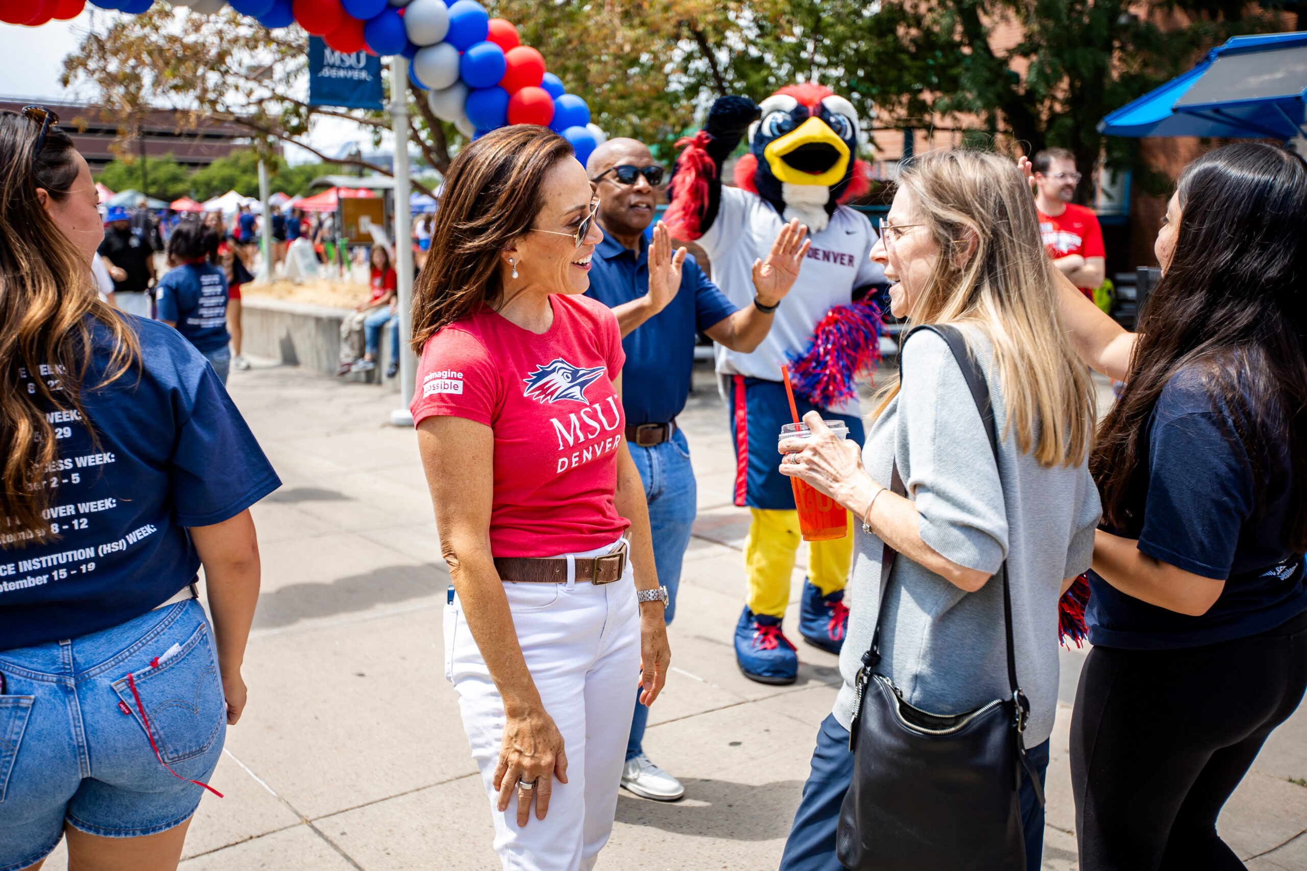Convocation - President Davidson and Rowdy greet guests