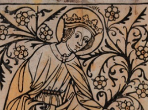 A snippet of an image from within the course, a carving of a person wearing a crown.