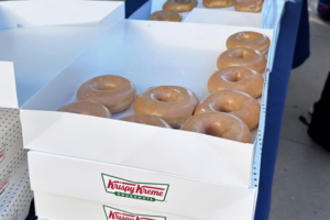 Boxes of Krispy Kreme donuts