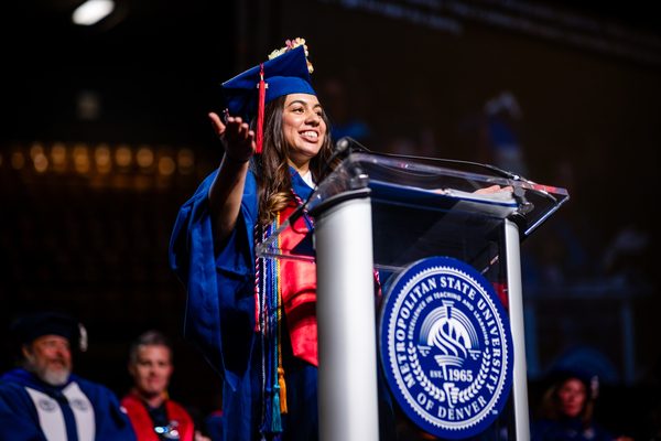 The President's Award Recipient, Ashley Torrez, addresses her classmates at the Spring 2026 Afternoon Ceremony