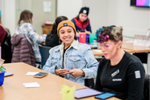 Career Peer Mentors chatting in classroom