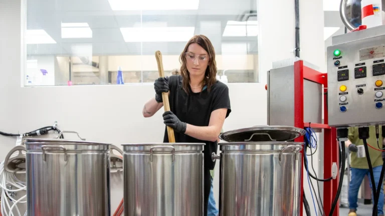 Colleen Haynes at work in her Brewing Science class. Haynes, a Brewery Operations senior, is a recipient of the Flying Dog Diversity in Brewing Endowed Scholarship. Photo by Polina Saran