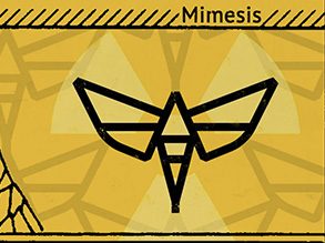 Mimesis logo of a geometric line-drawn insect.