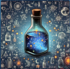 A Potion Bottle and Science Symbols