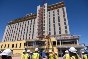 Summit House beam topping on MSU Denver's campus.