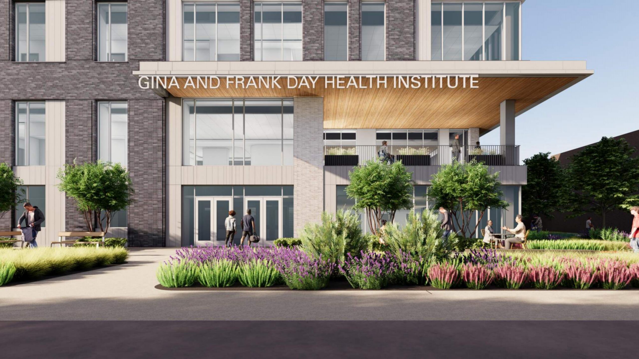 Rendered image of front entrance of Day Health Institute Tower
