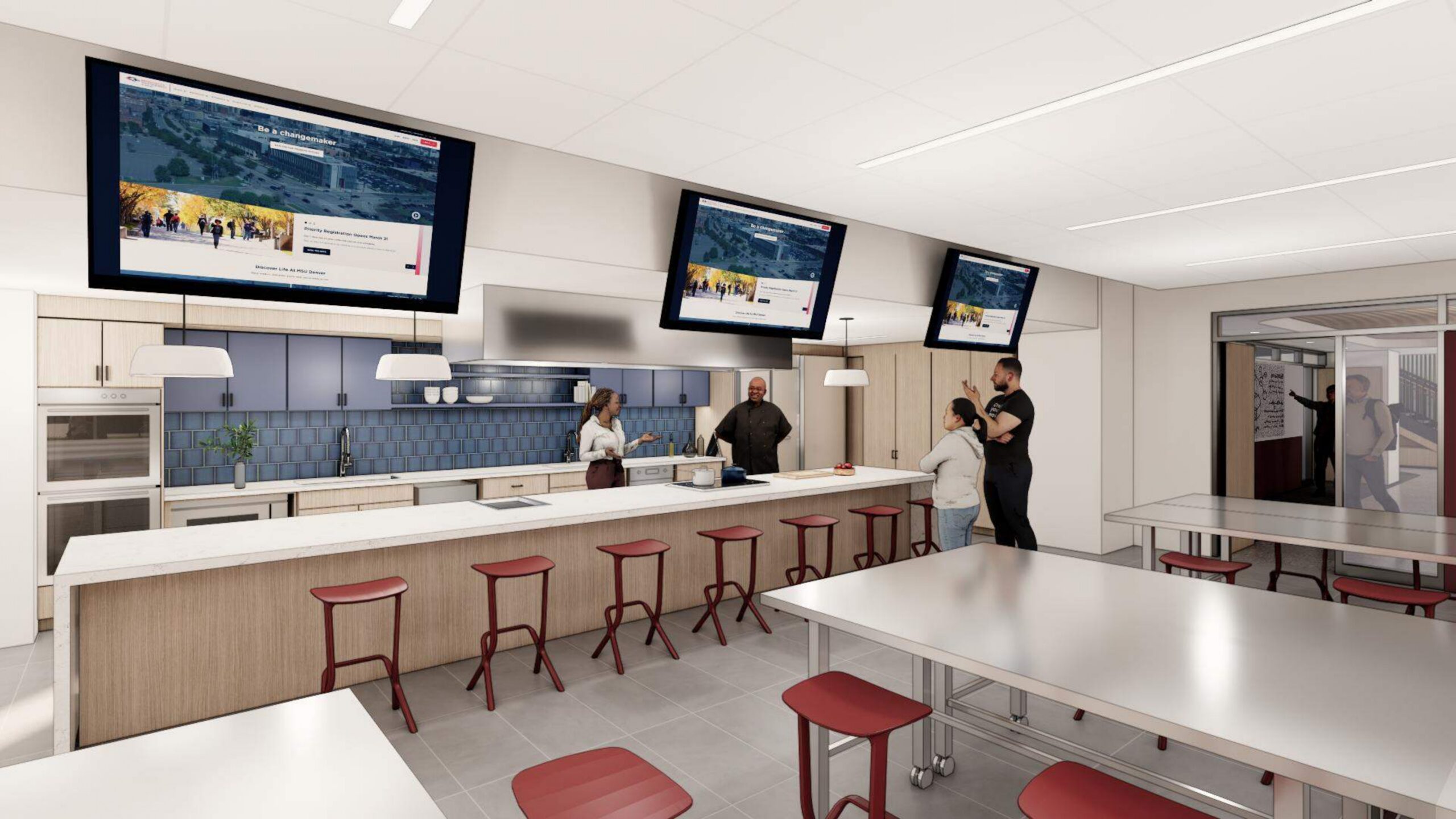 Rendered image of demonstration kitchen of Day Health Institute Tower