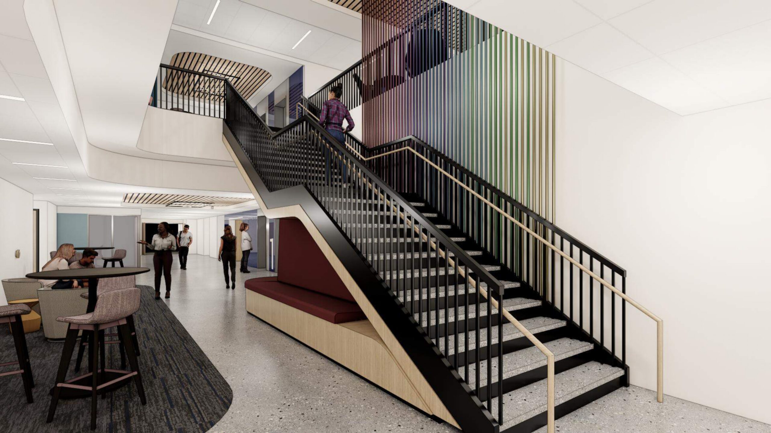Rendered image of first floor stairs of Day Health Institute Tower