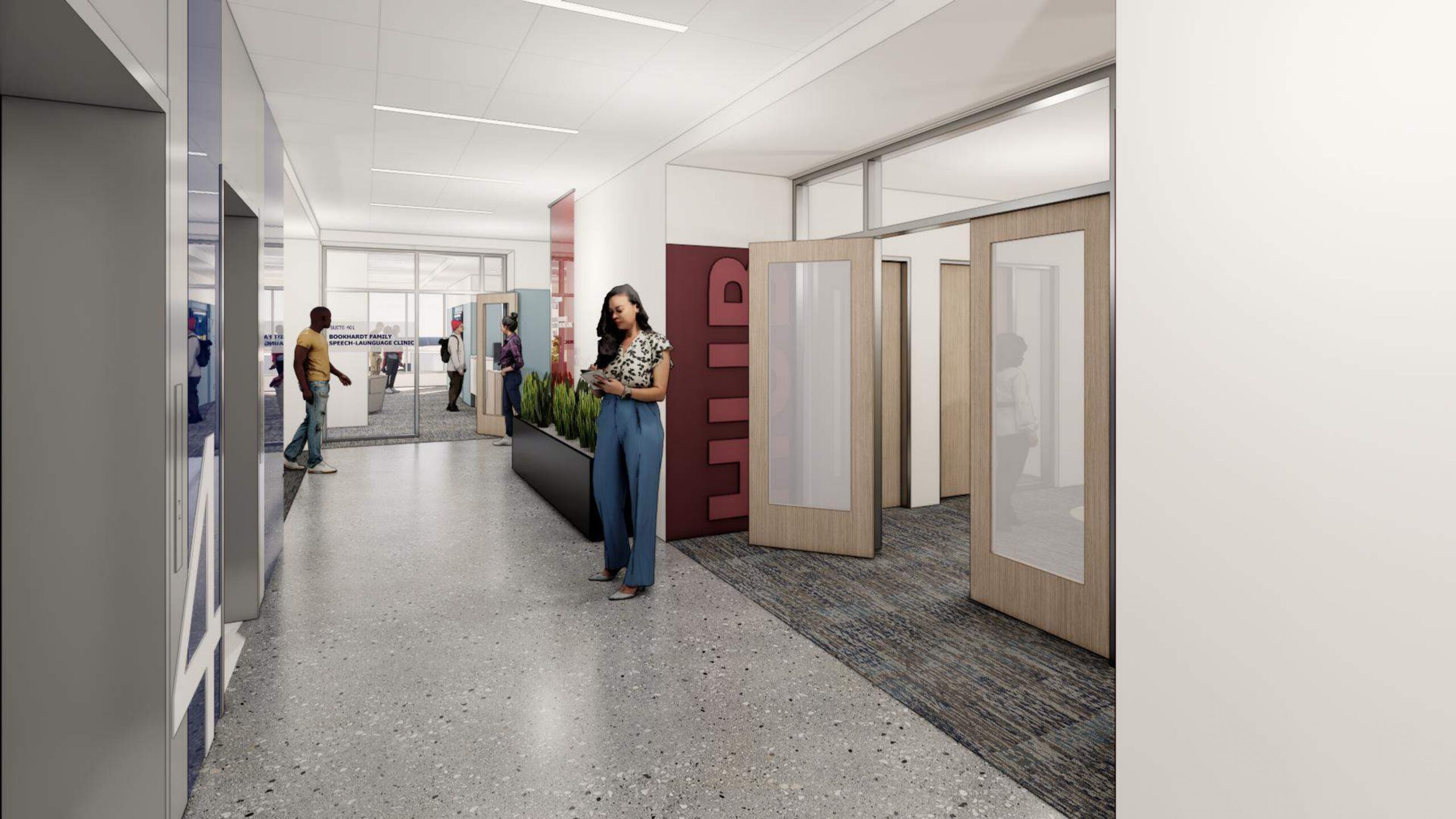 Rendered image of office entrance in Day Health Institute Tower