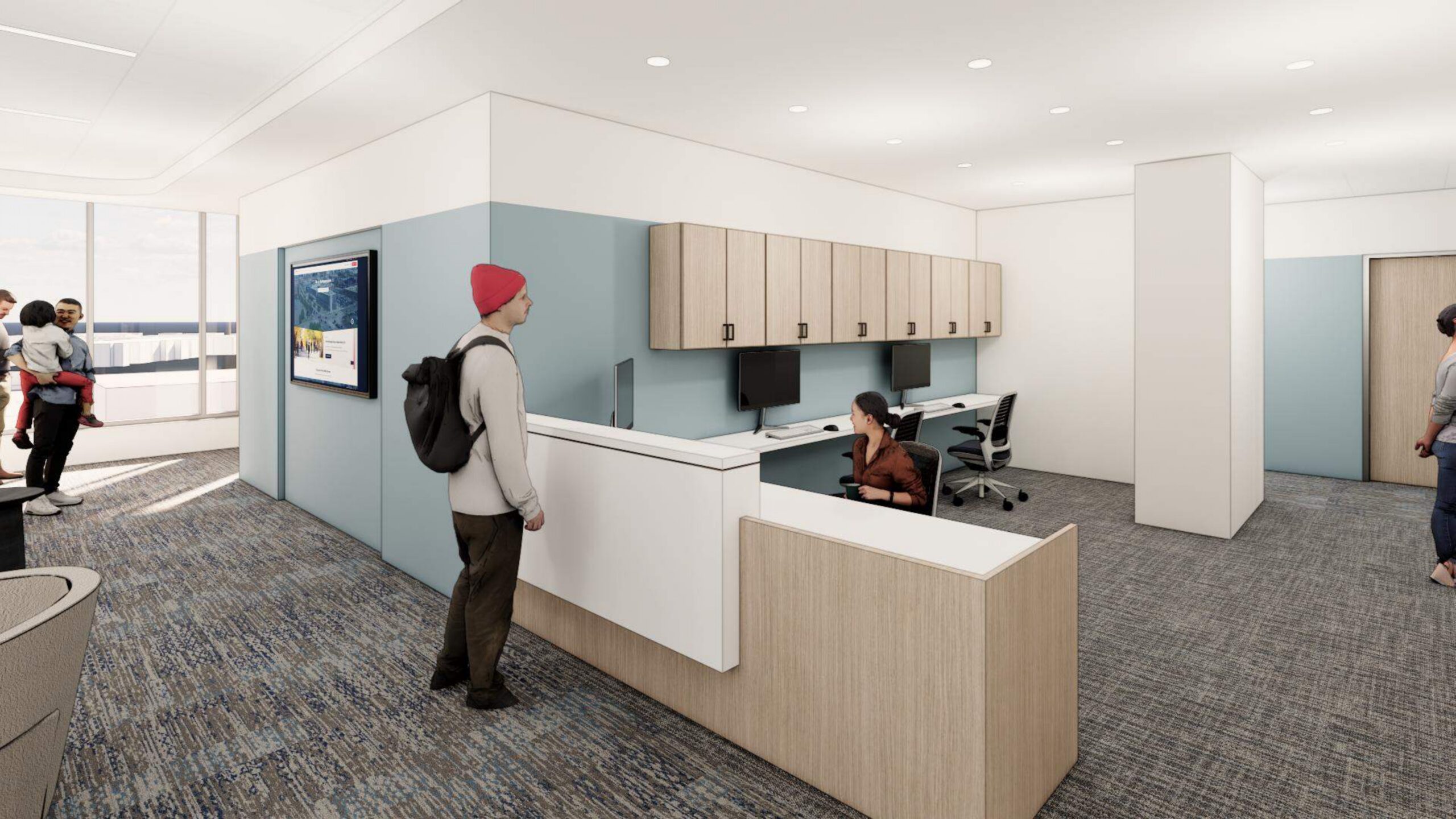 Rendered image of office entrance in Day Health Institute Tower