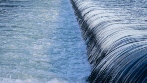 Water flowing into a reservoir.